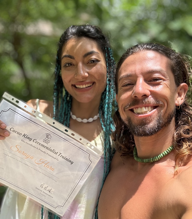 Soraya with her facilitator certificate and Andreas